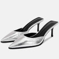 Silver Women's Slippers Pointed Toe Slide Sandals