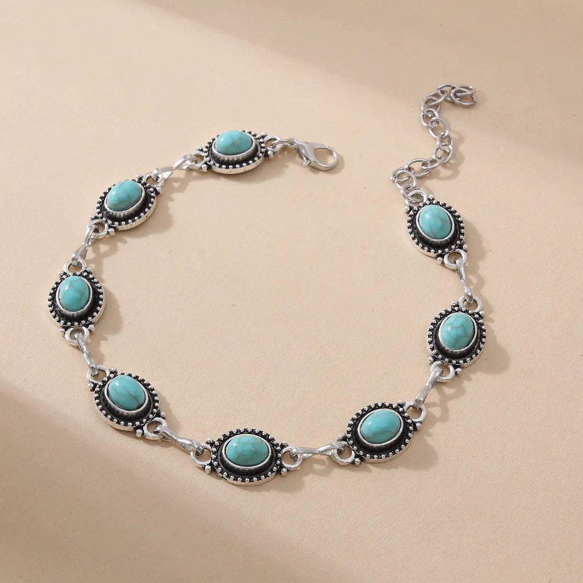 Simple All-match Retro National Style Anklets Beach Holiday Fashion Metal Alloy Turquoise Foot Ornaments - Oval