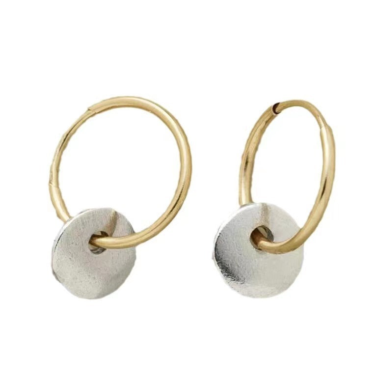 Simple Circle Dual Color Electroplated Earrings - two tone - electronic accessories