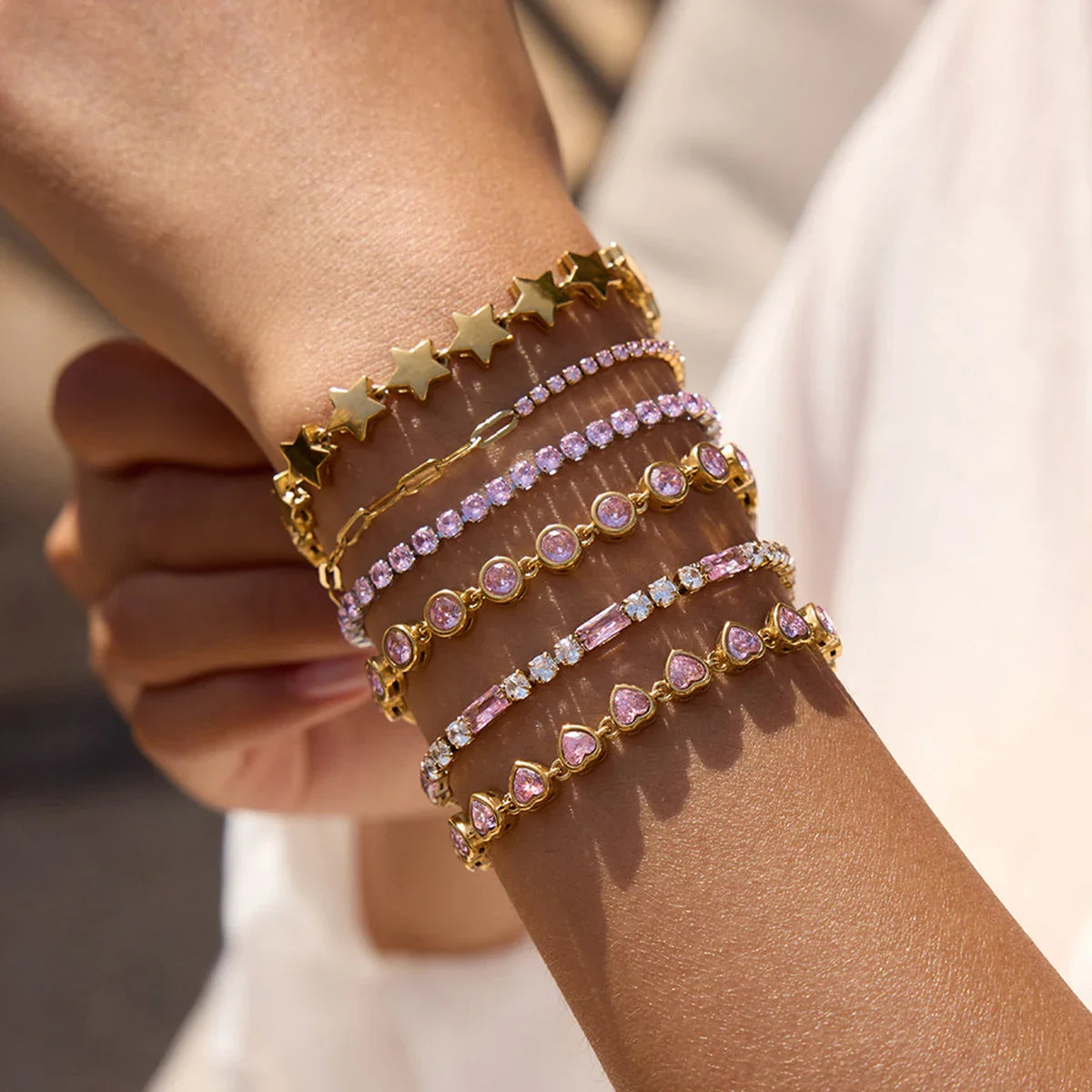 Simple Classic Stainless Steel Smooth Pentagram Bracelet Zircon