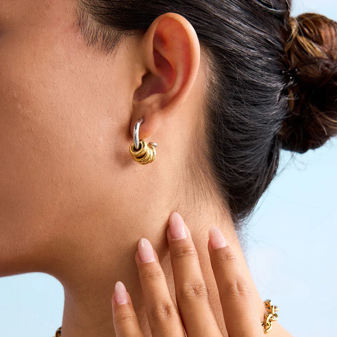 Simple Classic Two tone Multi ring C-shaped Hollow Earrings Stainless Steel - JDE0303028-PS