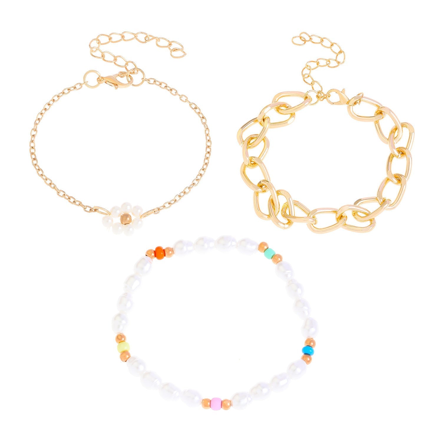 Simple Cuban Thick Chain Pearl Flower Female - 01KC Gold 6005 - electronic accessories