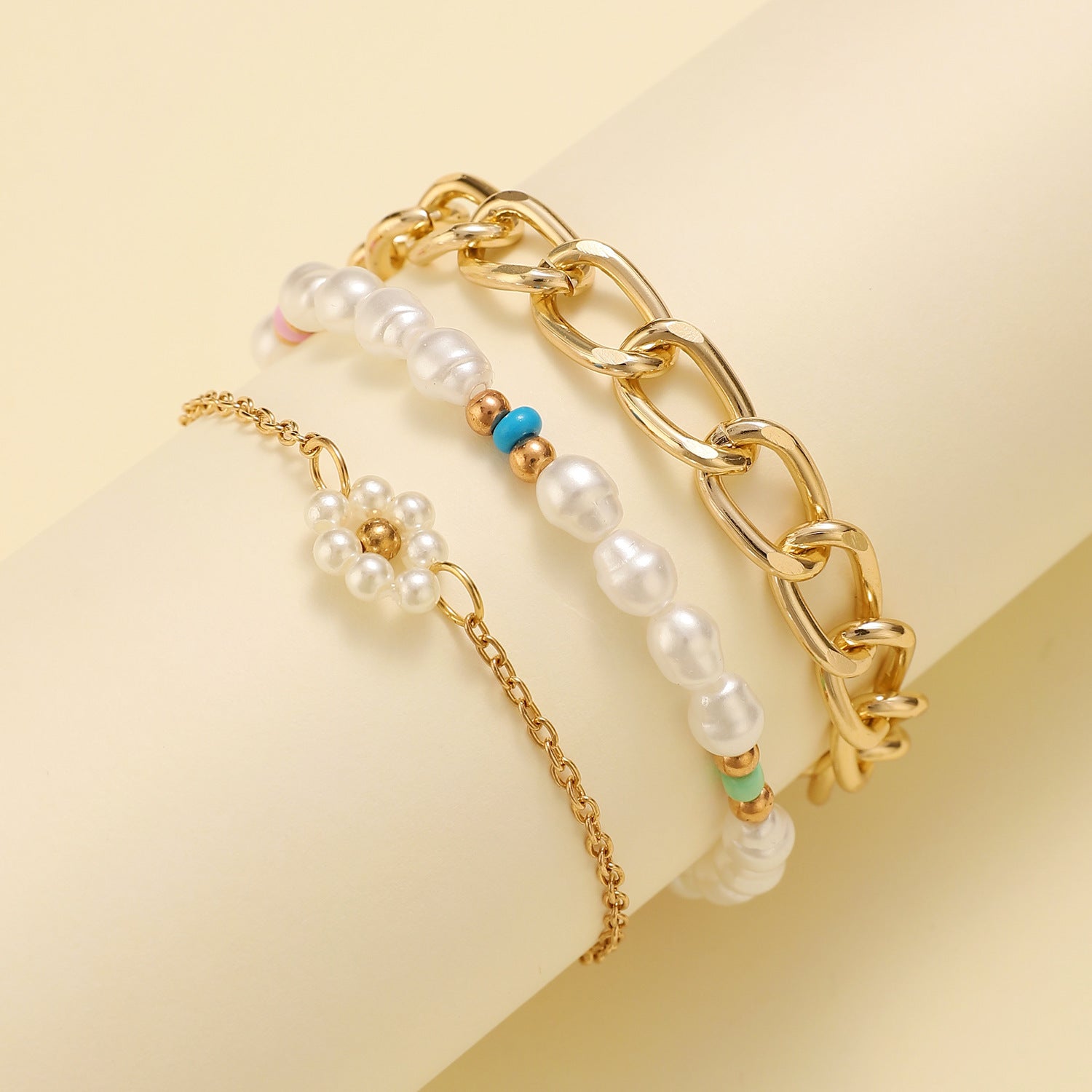 Simple Cuban Thick Chain Pearl Flower Female - 01KC Gold 6005 - electronic accessories