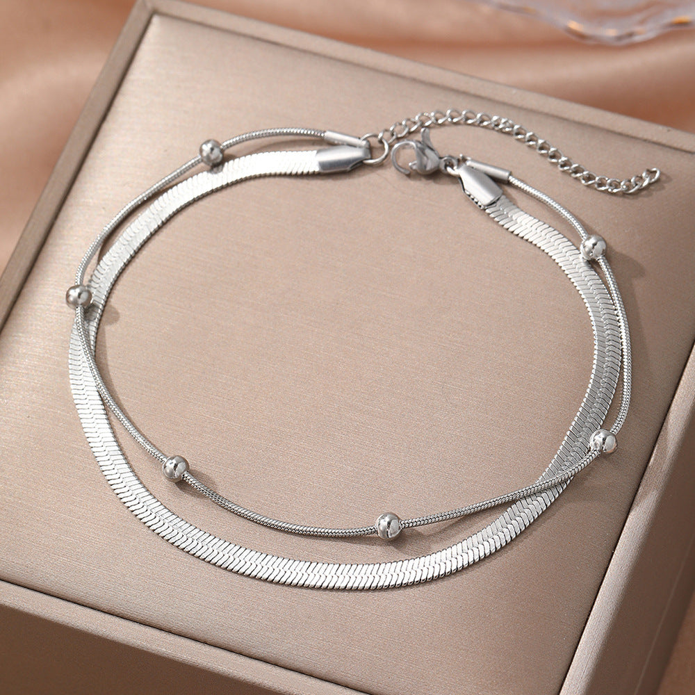 Simple Double Layer Snake Bone Anklet Sexy All-matching - C9526 - electronic accessories