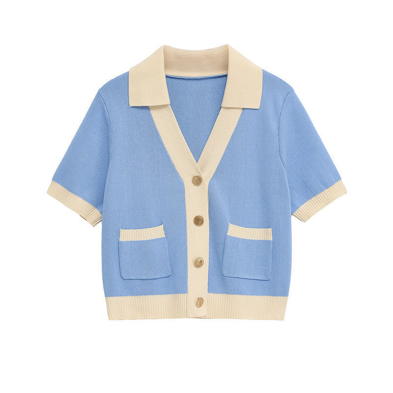 Simple Fashion Polo Collar Knitted Coat - Other