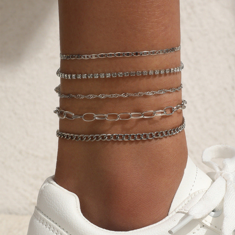 Simple Graceful Metal Chain Retro Creative Snake Anklet Five-piece Set - Color 3 - electronic accessories