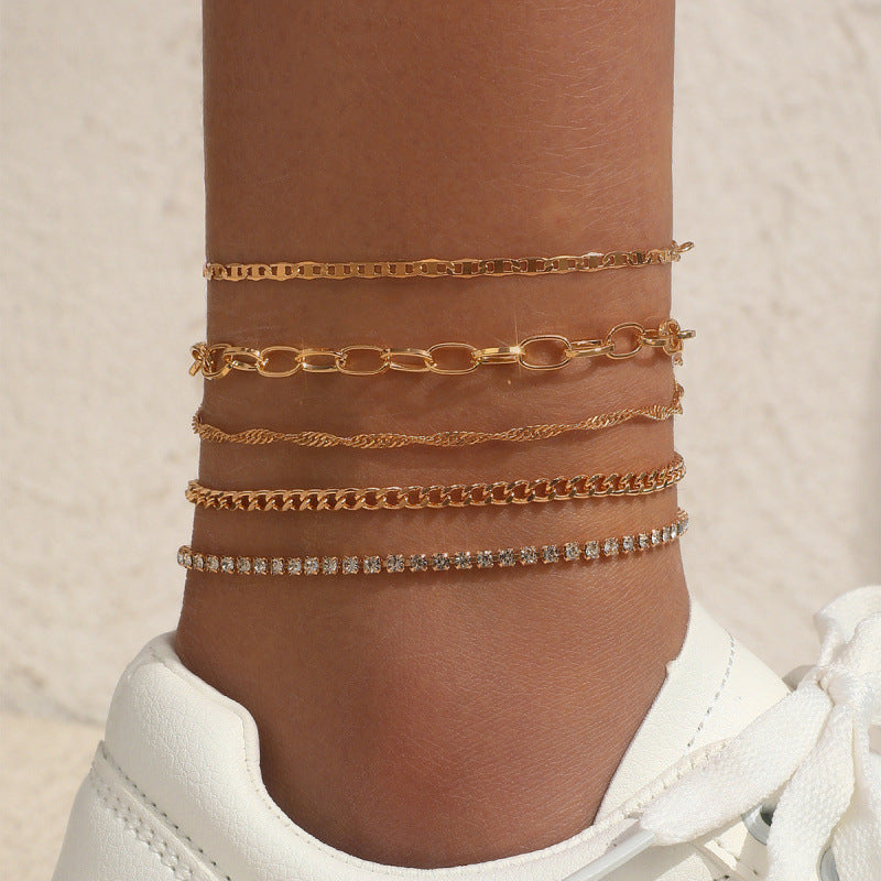 Simple Graceful Metal Chain Retro Creative Snake Anklet Five-piece Set - Color 4 - electronic accessories
