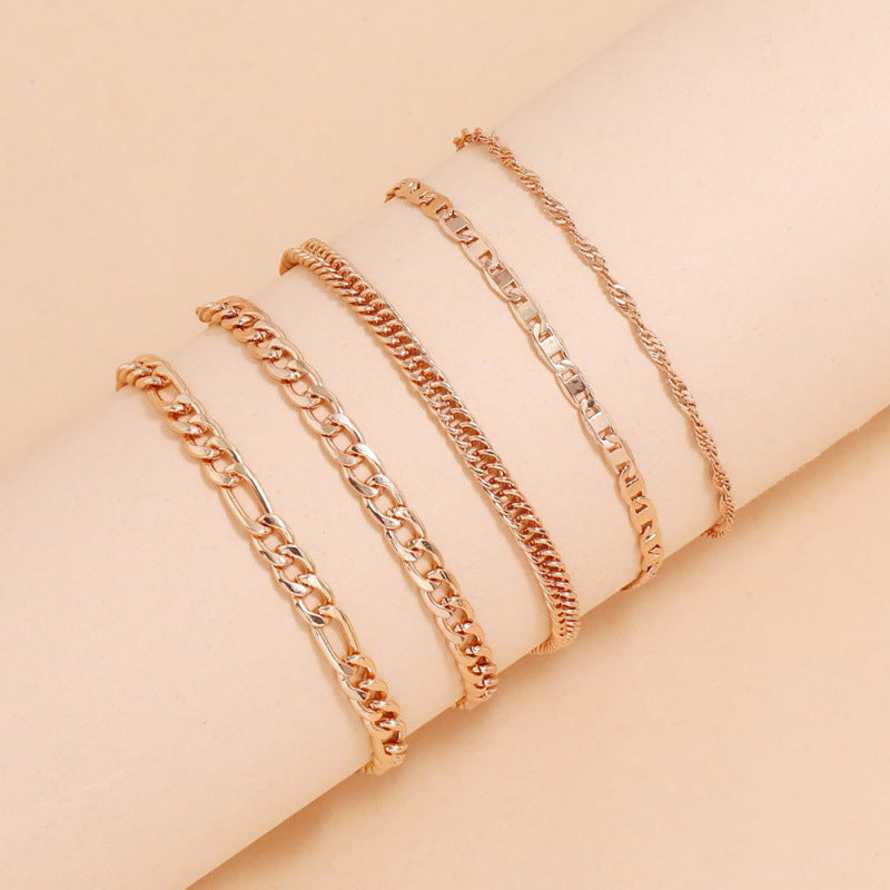 Simple Graceful Metal Chain Retro Creative Snake Anklet Five-piece Set - Gold - electronic accessories