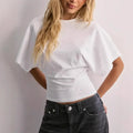 Simple Matching T-shirt Round Neck - WHITE / XXXL