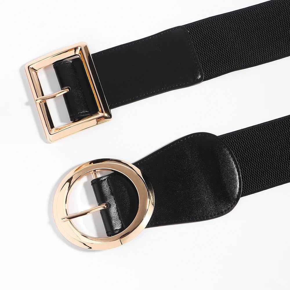 Simple Metal Pin Buckle Elastic Waist Belt