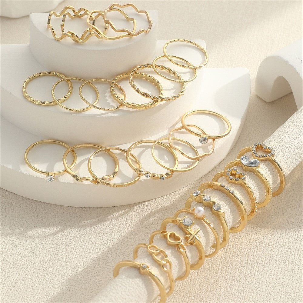 Simple Rhinestone Love Wave Ring 28-piece Set - electronic accessories