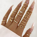 Simple Rhinestone Love Wave Ring 28-piece Set - Gold - electronic accessories
