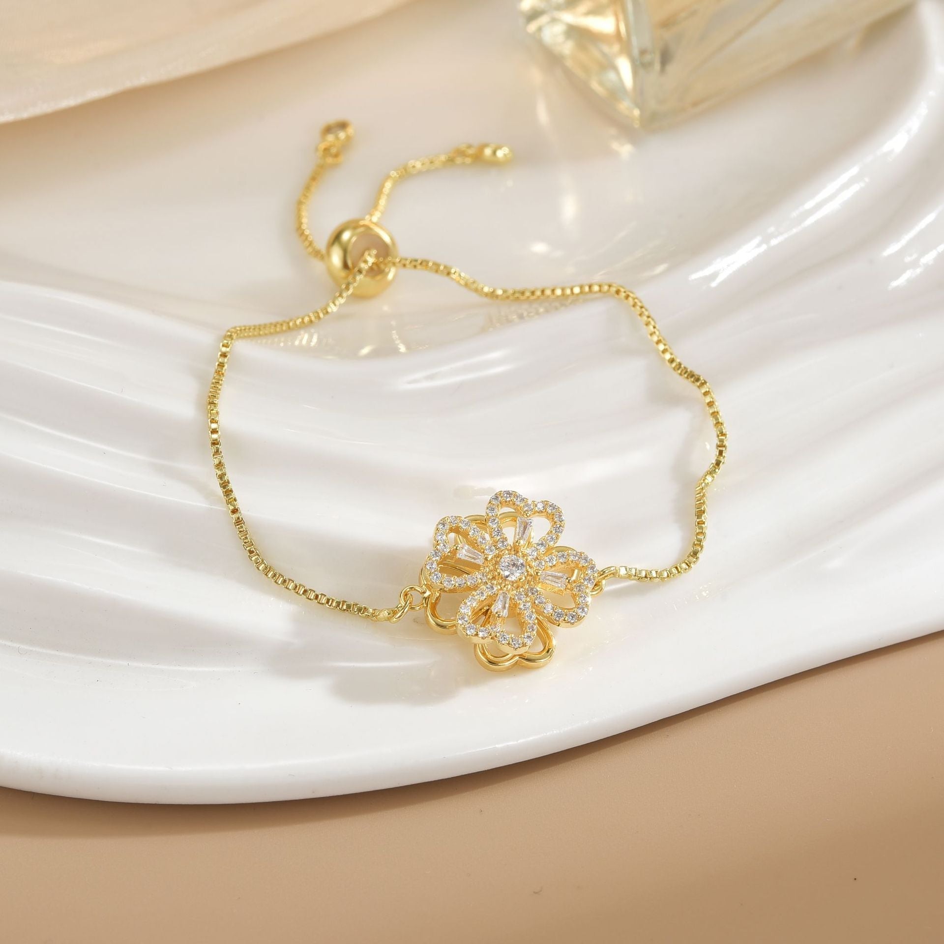 Simple Rotatable Flower Color-preserving Pure Copper Gold-plated Bracelet - Rotating 28 - electronic accessories