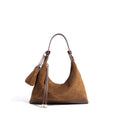 Simple Suede Leather Dumpling Bag - yellowish brown / 26X9X21CM