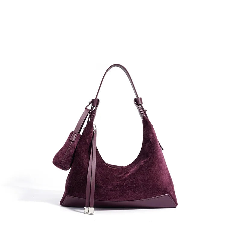 Simple Suede Leather Dumpling Bag - Purple / 26X9X21CM