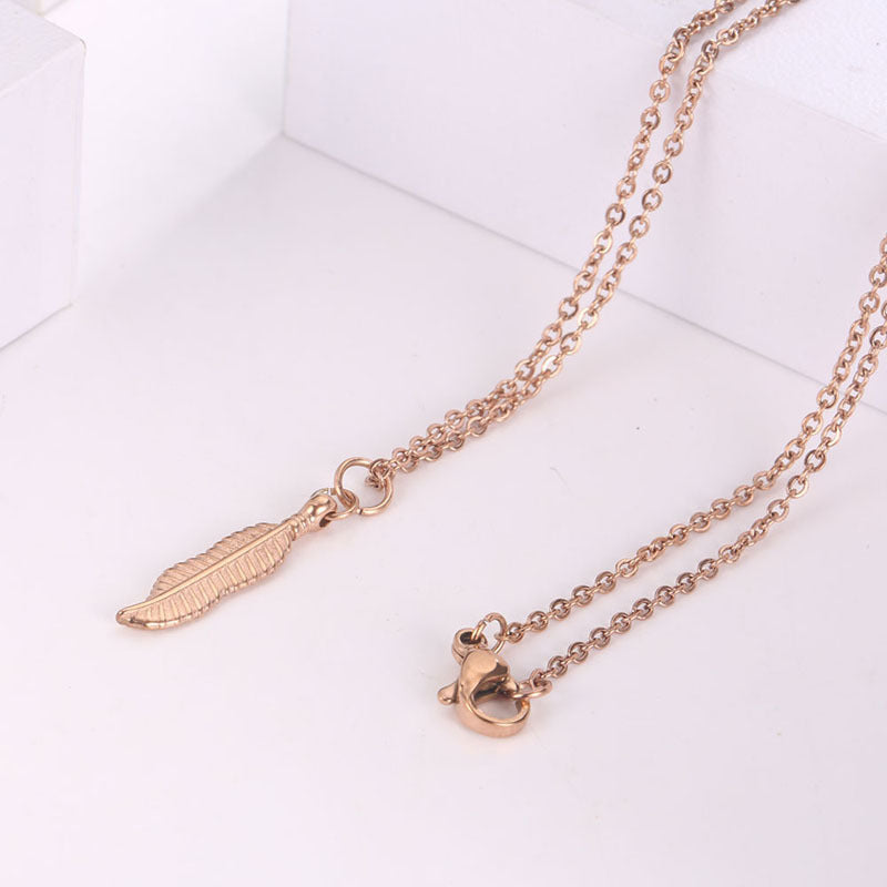 Simple Titanium Steel Clavicle Chain Leaf Pendant Long Necklace - electronic accessories