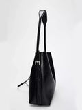 Simple Women’s Bag Black Double Strap Single Shoulder Atmospheric Handheld Crossbody Bucket - black / S