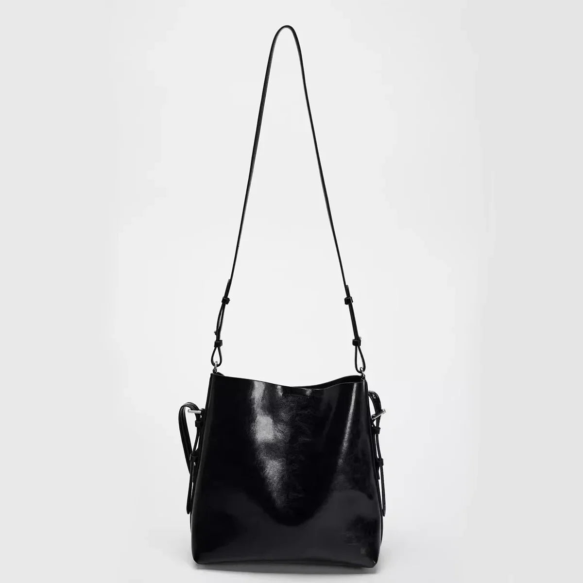 Simple Women’s Bag Black Double Strap Single Shoulder Atmospheric Handheld Crossbody Bucket - black / S
