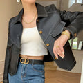 Single Breasted Leather Jacket Women’s Short Slim Fit Motorcycle