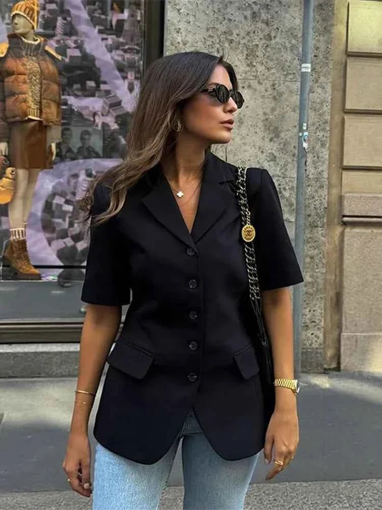 Single Breasted Short Sleeves Suit Jacket Woman