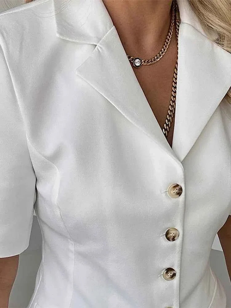 Single Breasted Short Sleeves Suit Jacket Woman