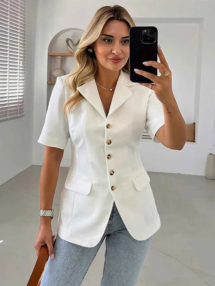 Single Breasted Short Sleeves Suit Jacket Woman