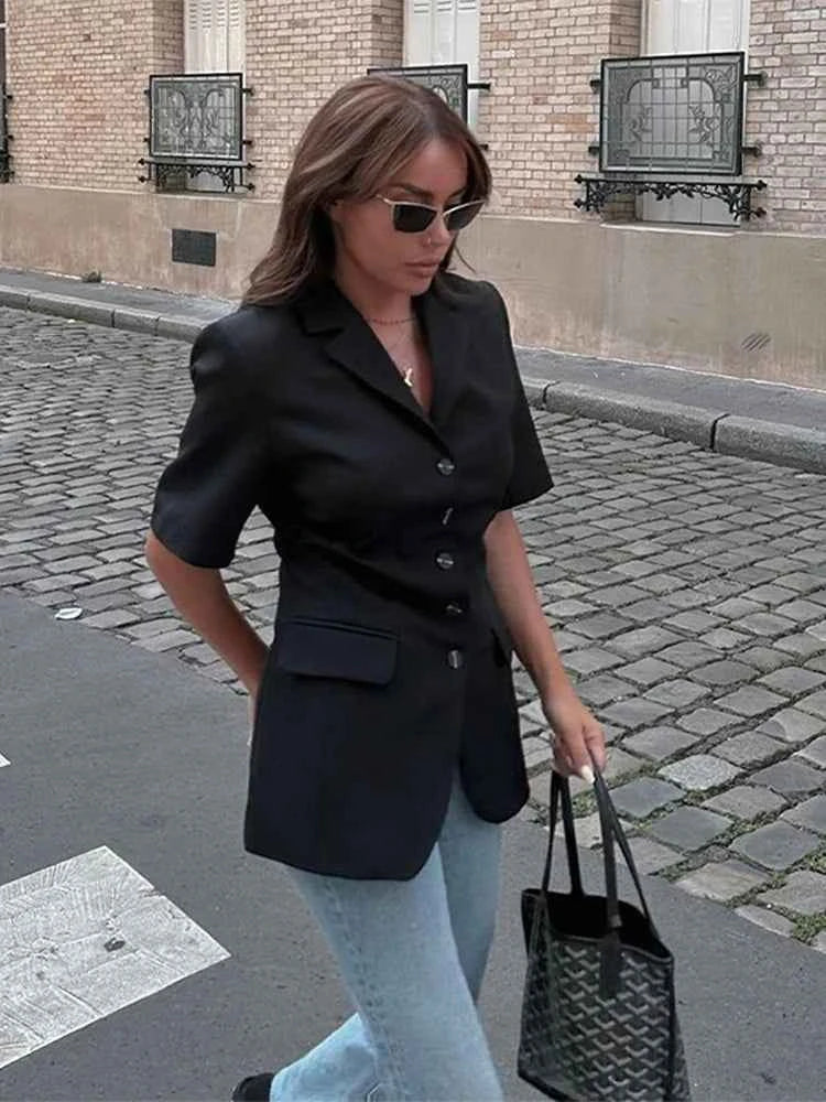 Single Breasted Short Sleeves Suit Jacket Woman