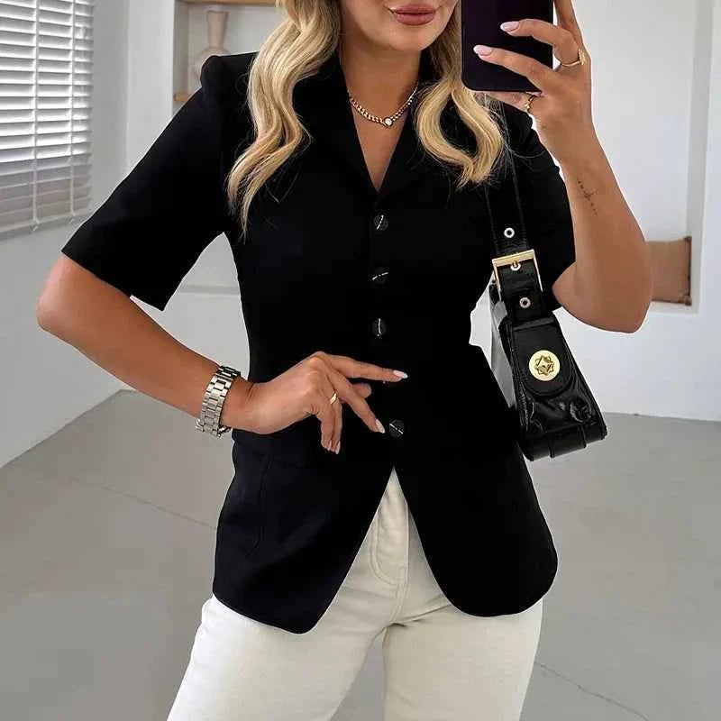 Single Breasted Short Sleeves Suit Jacket Woman