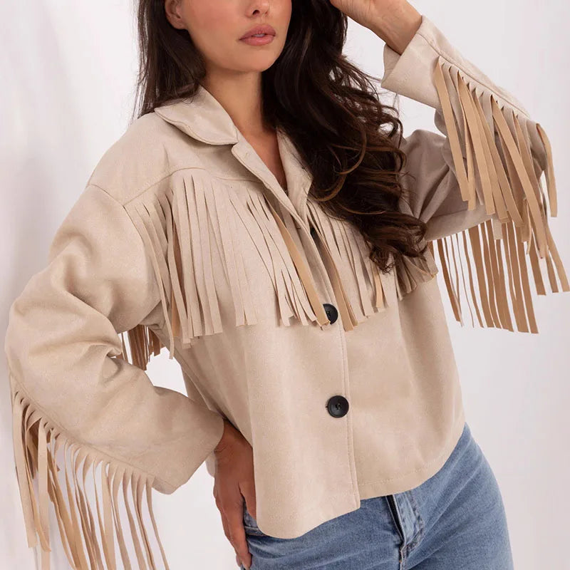 Single Breasted Tassel Women Jackets Vintage - 01 Ivory White / S