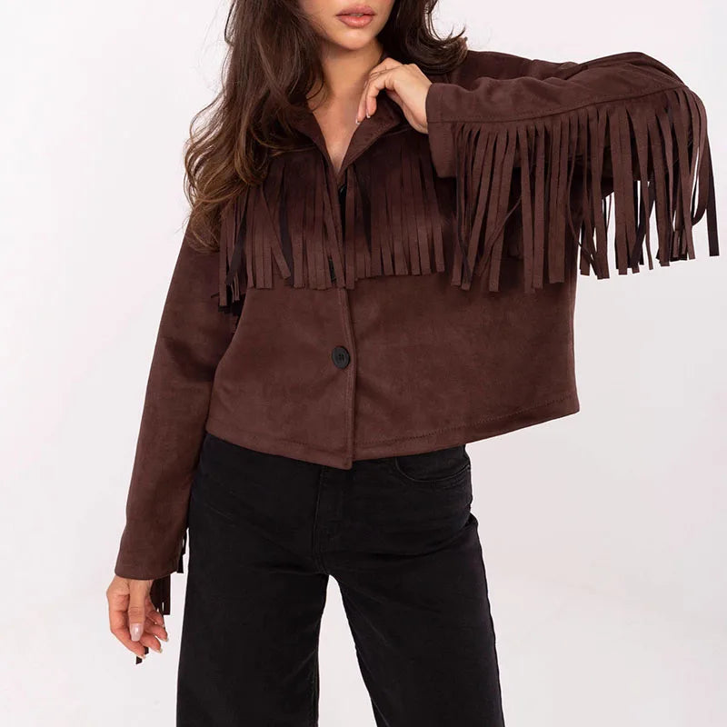 Single Breasted Tassel Women Jackets Vintage