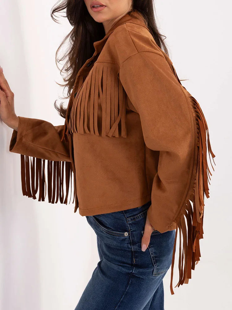Single Breasted Tassel Women Jackets Vintage