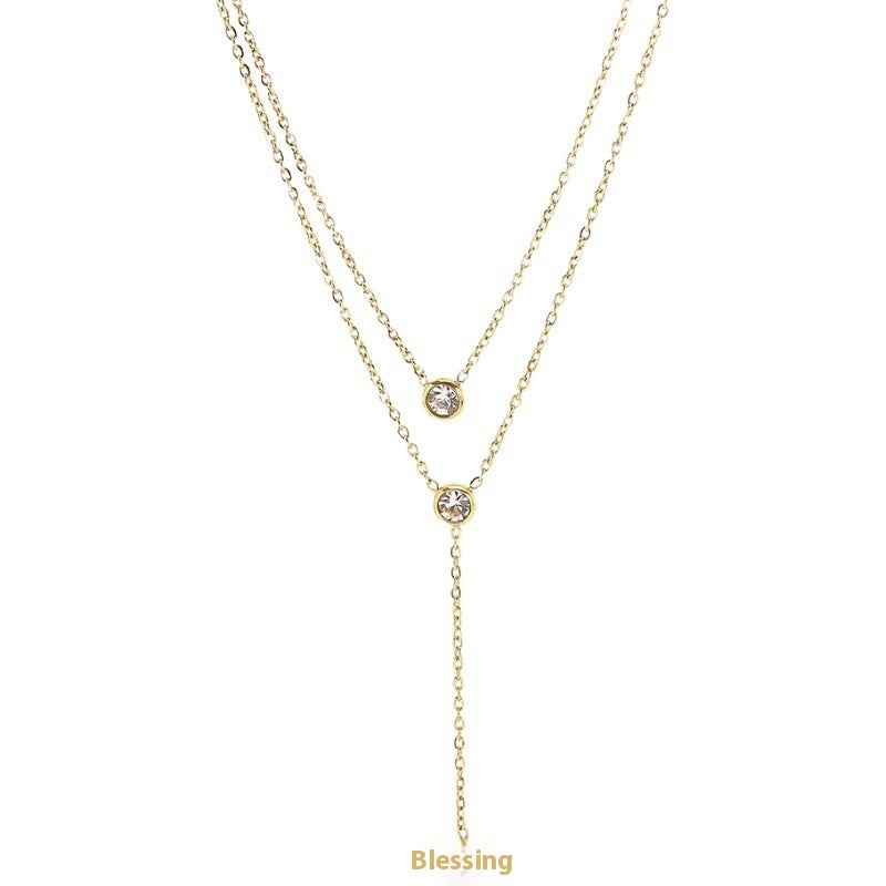 Single Diamond Zircon Tassel Titanium Steel Necklace For Women - electronic accessories