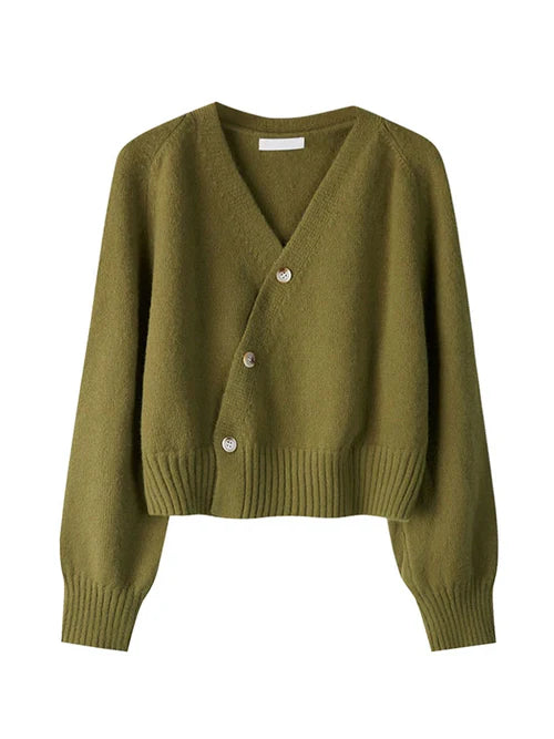Skew Button Cardigan V-neck Sweater Women Knitted Long - One Size / green - Other