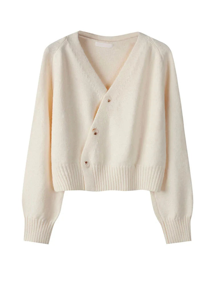 Skew Button Cardigan V-neck Sweater Women Knitted Long - Other
