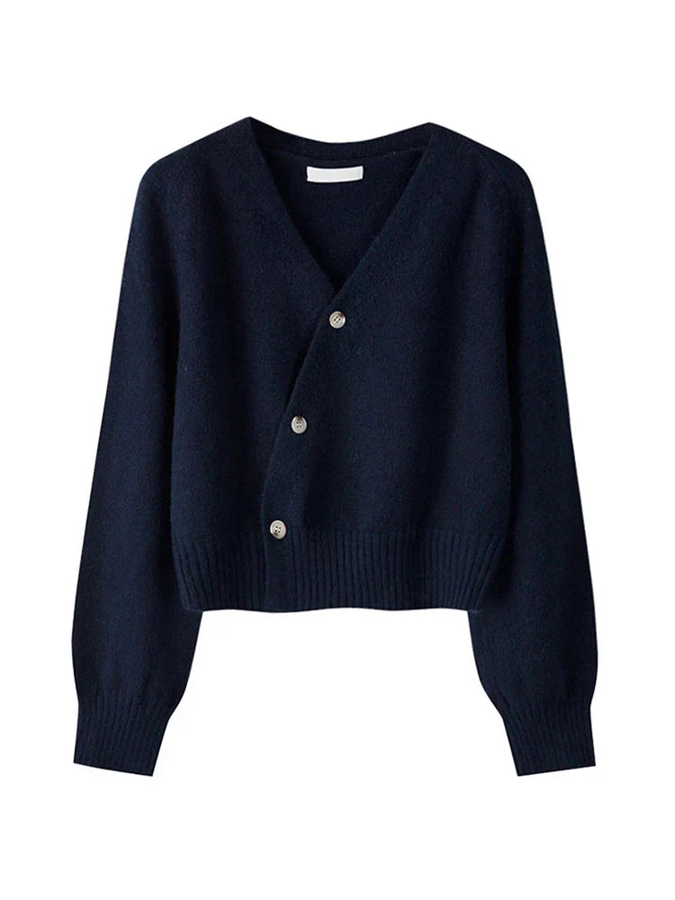 Skew Button Cardigan V-neck Sweater Women Knitted Long - Other