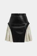 Skirt High Waist PU Stitching - Black / L - Other