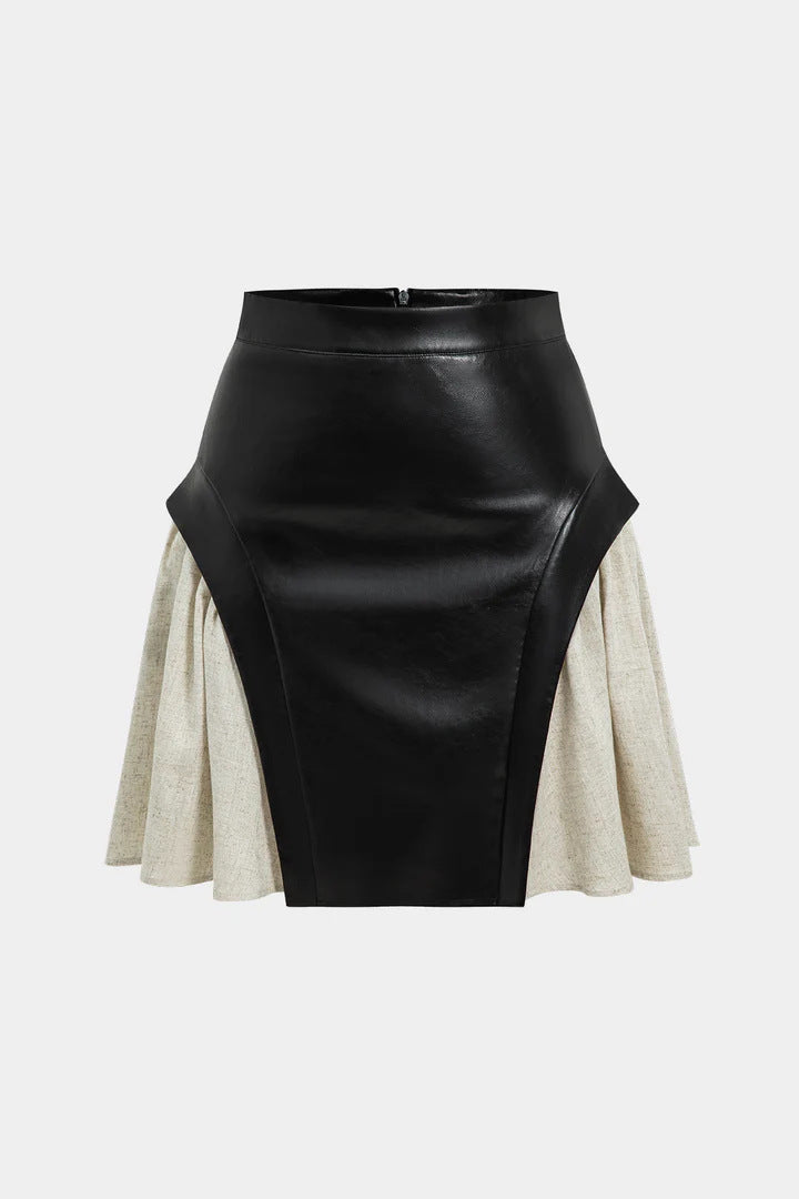 Skirt High Waist PU Stitching - Black / L - Other