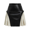 Skirt High Waist PU Stitching - Other