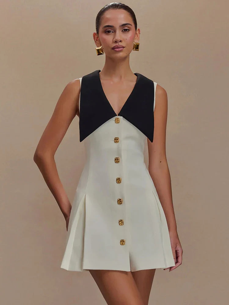 Sleeveless Contrast Mini Dress Women - black / M