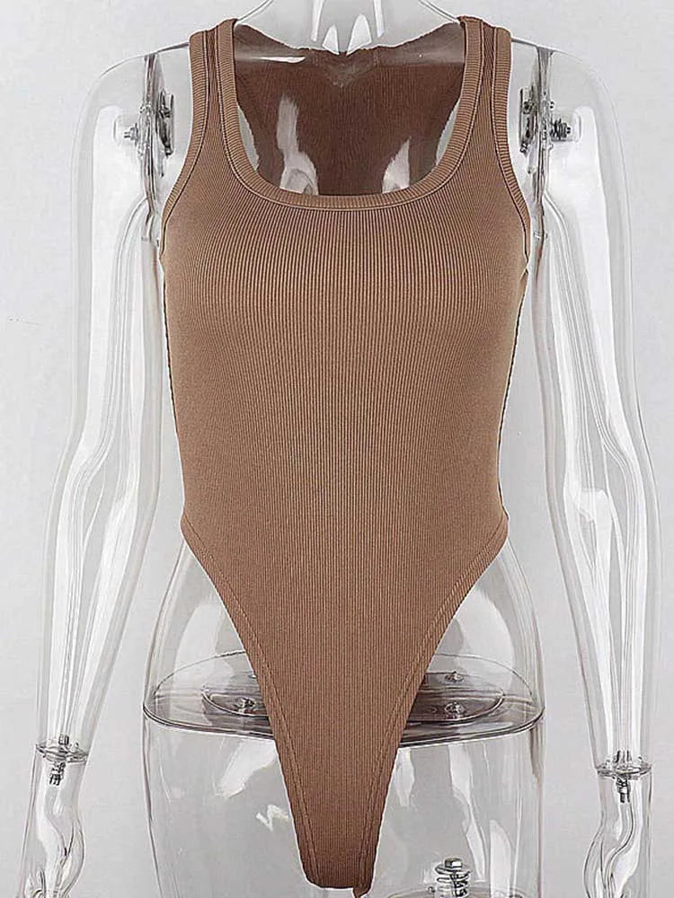 Sleeveless Knit Bodysuit Summer Bodycon Off Shoulder Halter - Other