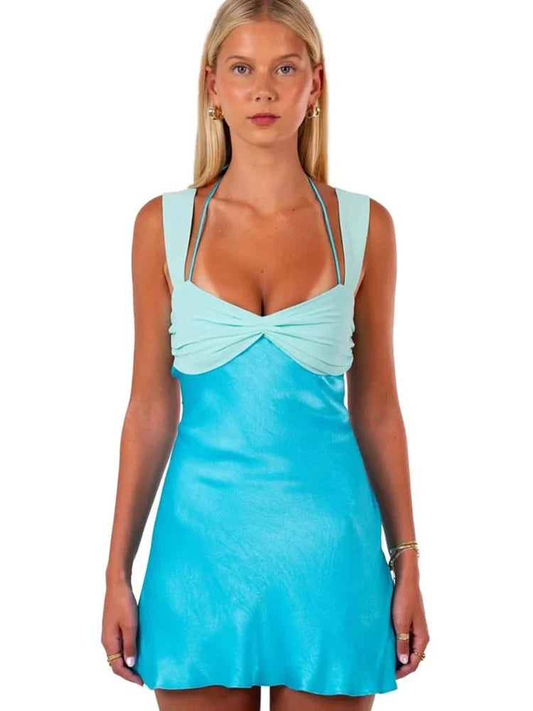 Sleeveless Mini Dress For Women Robe Satin - Other