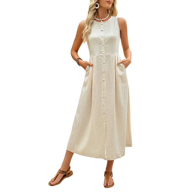 Sleeveless Round Neck Elegant Advanced Simple Dress - electronic accessories