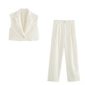 Sleeveless Short Vest Top Wide Leg Trousers - White / L - Other