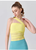 Sleeveless Slimming Top Single Shoulder Straps Women Yoga Mesh Tank