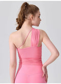 Sleeveless Slimming Top Single Shoulder Straps Women Yoga Mesh Tank