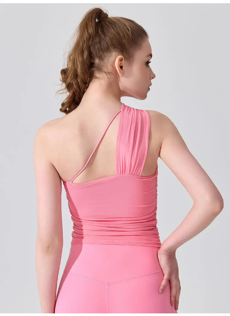 Sleeveless Slimming Top Single Shoulder Straps Women Yoga Mesh Tank