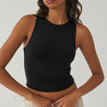 Sleeveless Tight Bottomed Shirt With Round Neck Racerback Top - M / black - Other