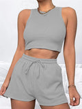 Sleeveless Waffle Elegant Women’s Sets - gray / L