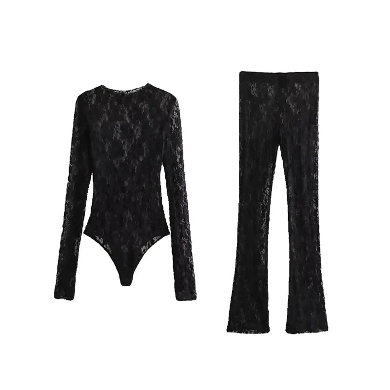 Slim-fit Lace Jumpsuit Tops & Pants Set - One / XS
