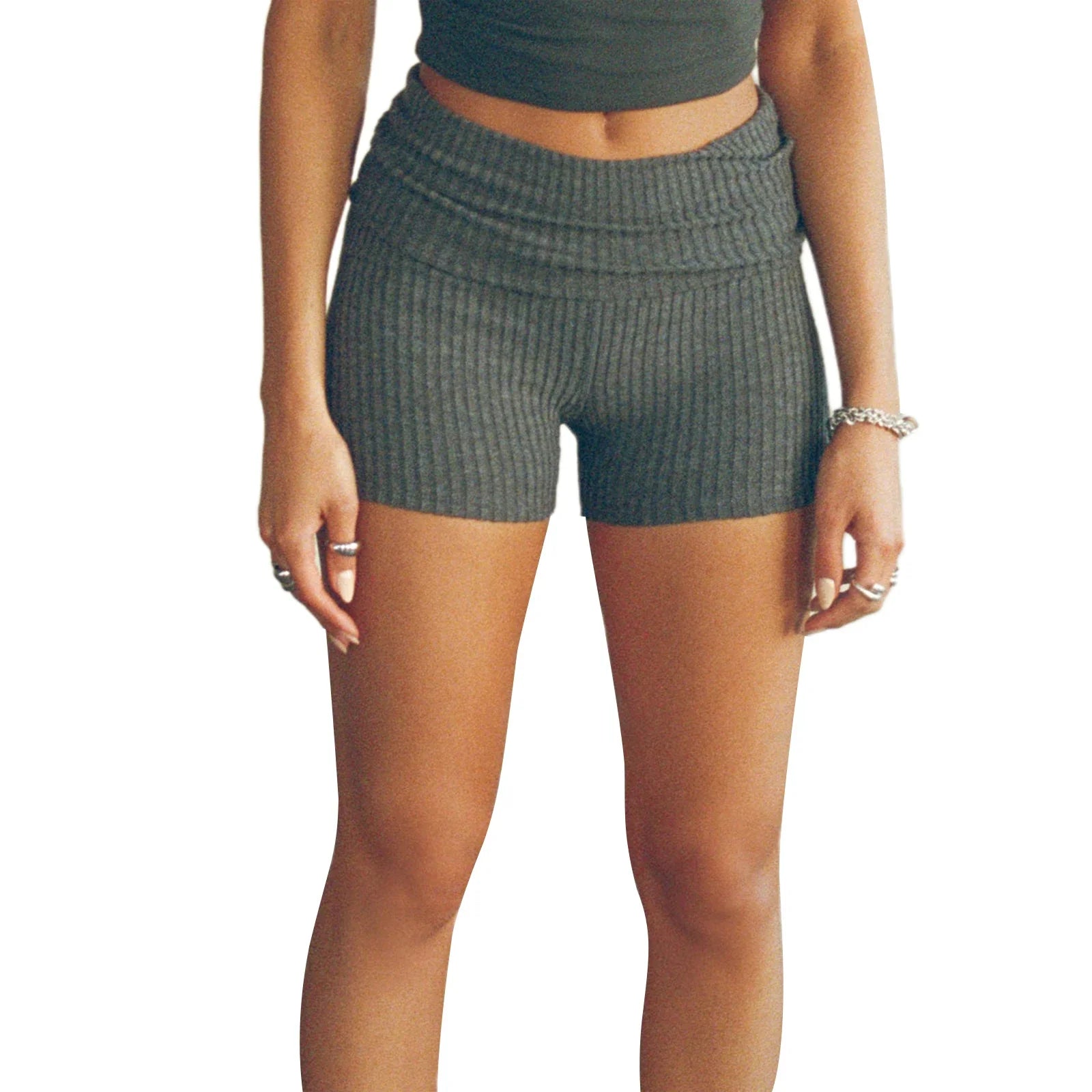 Slim Knit Shorts for Women - GRAY / S